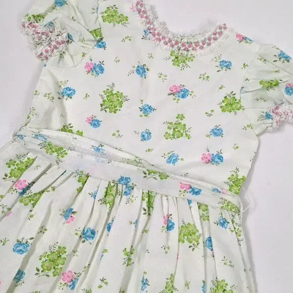 Vintage Handmade Dress Girls Size 6/7 Midi Maxi Floral Swiss Dot Boho - Picture 2 of 5